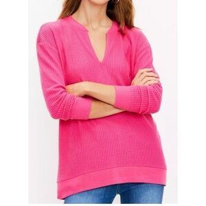 Loft Pink Sweater Womens M Soft Knit Pullover v neck Stretchy Top NWOT